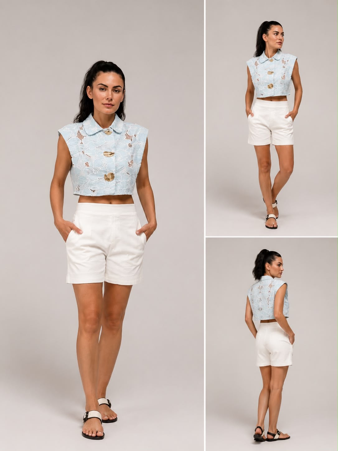 Women's Italian style Short Sleeve Blouse & Shorts Co-ord Set