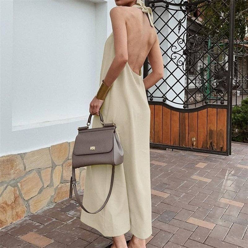 Khaki Loose Halter Maxi Dress