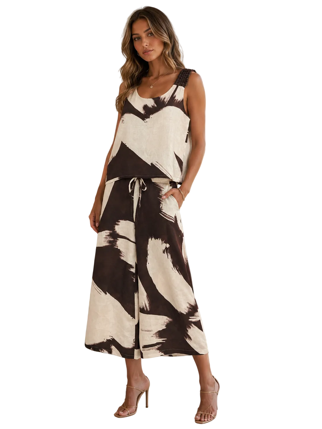 Italian Linen Two-Piece Set – Cropped Top & Wide-Leg Palazzo Pants