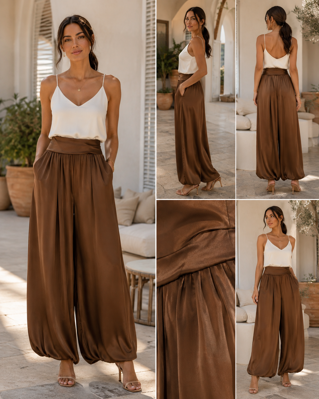 Italian Luxury Crafted Silk Oversized Wide Leg Pants