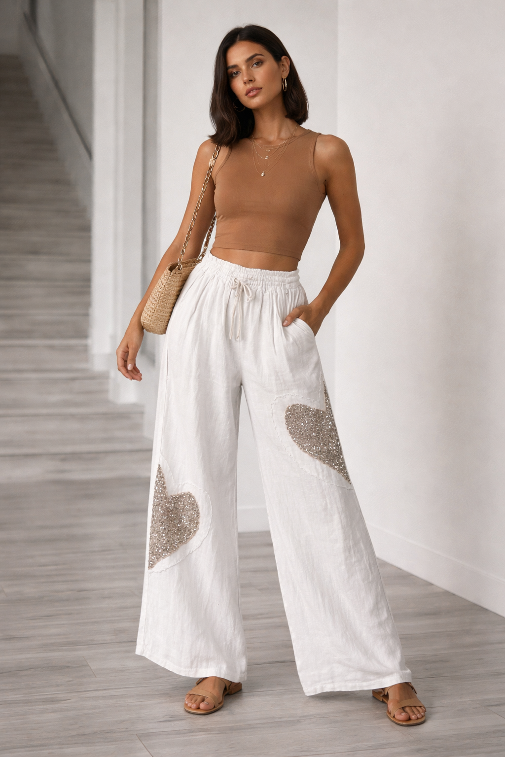 Italian collection pure linen wide leg pants