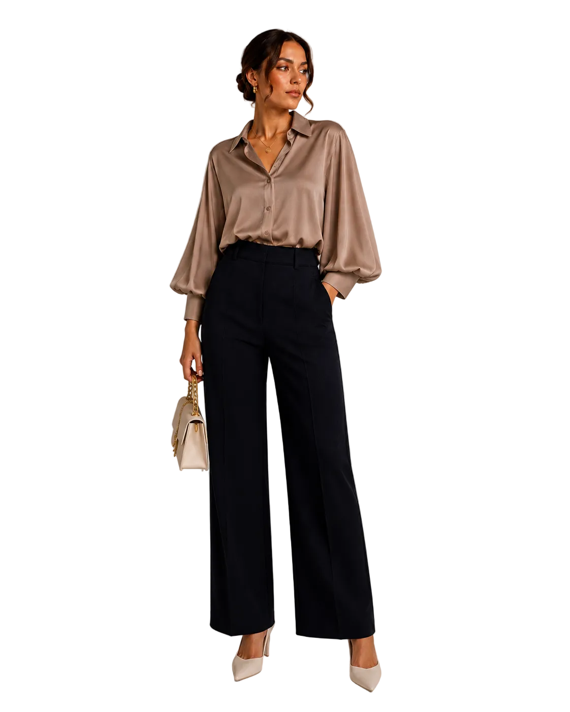 Italian Collection 100% Satin Button Down Blouse