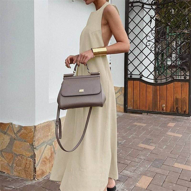 Khaki Loose Halter Maxi Dress