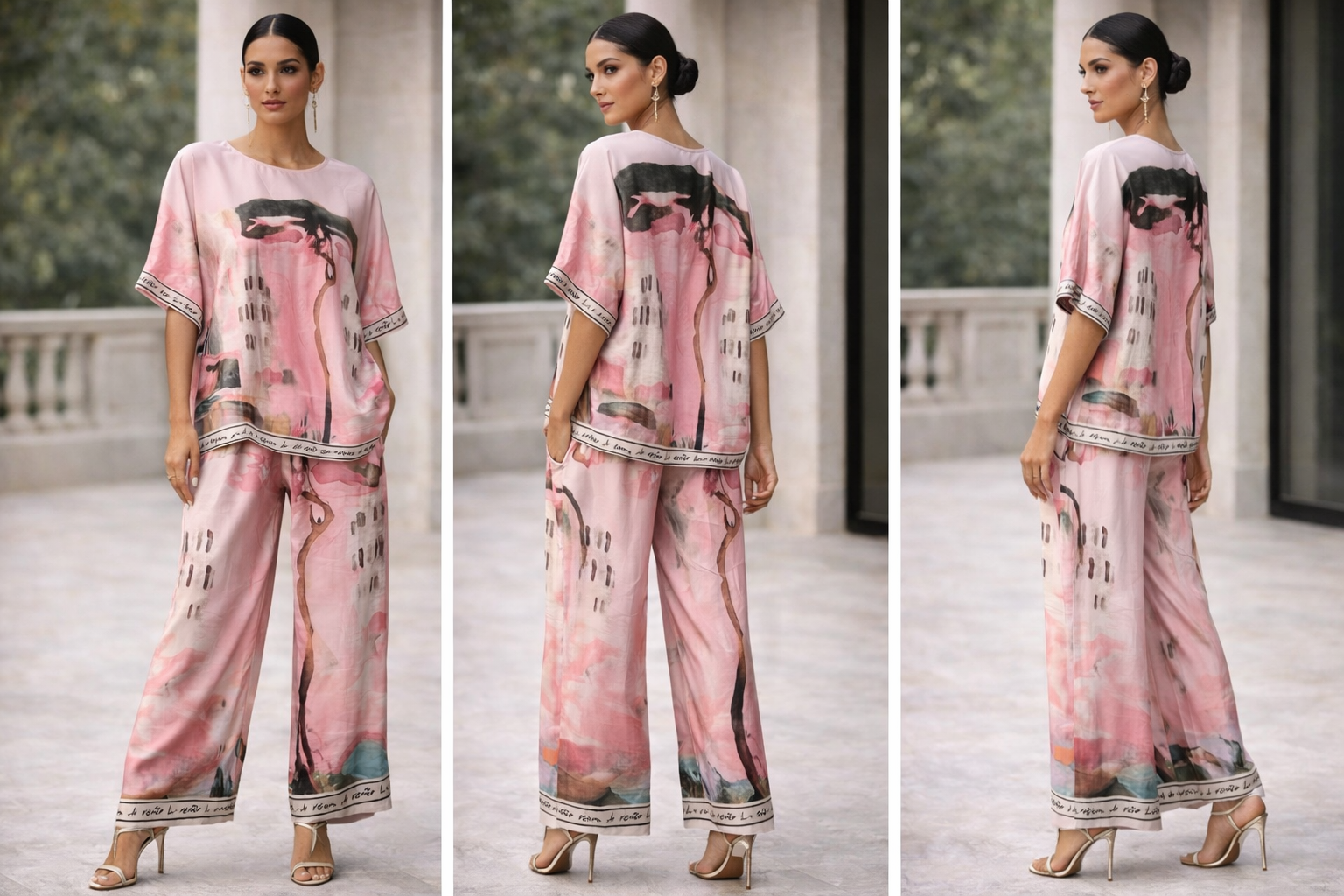 Italian design wrinkle Friendly Mediterranean Satin set