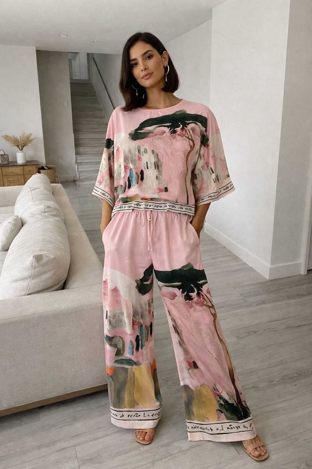 Italian design wrinkle Friendly Mediterranean Satin set