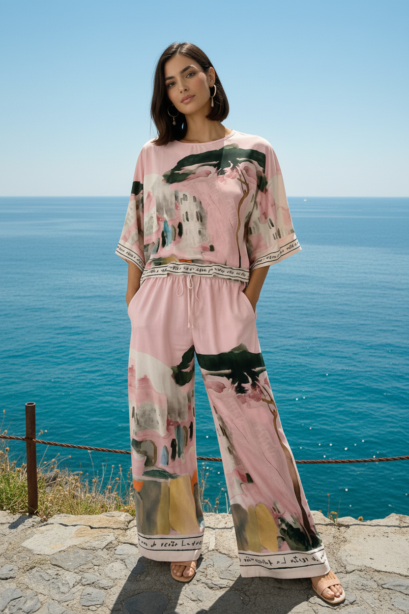 Italian design wrinkle Friendly Mediterranean Satin set