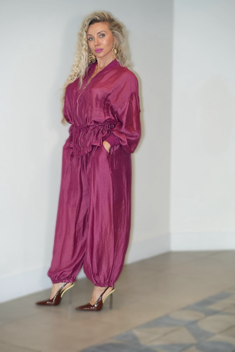 Tencel Jacket & Belted Pants Set