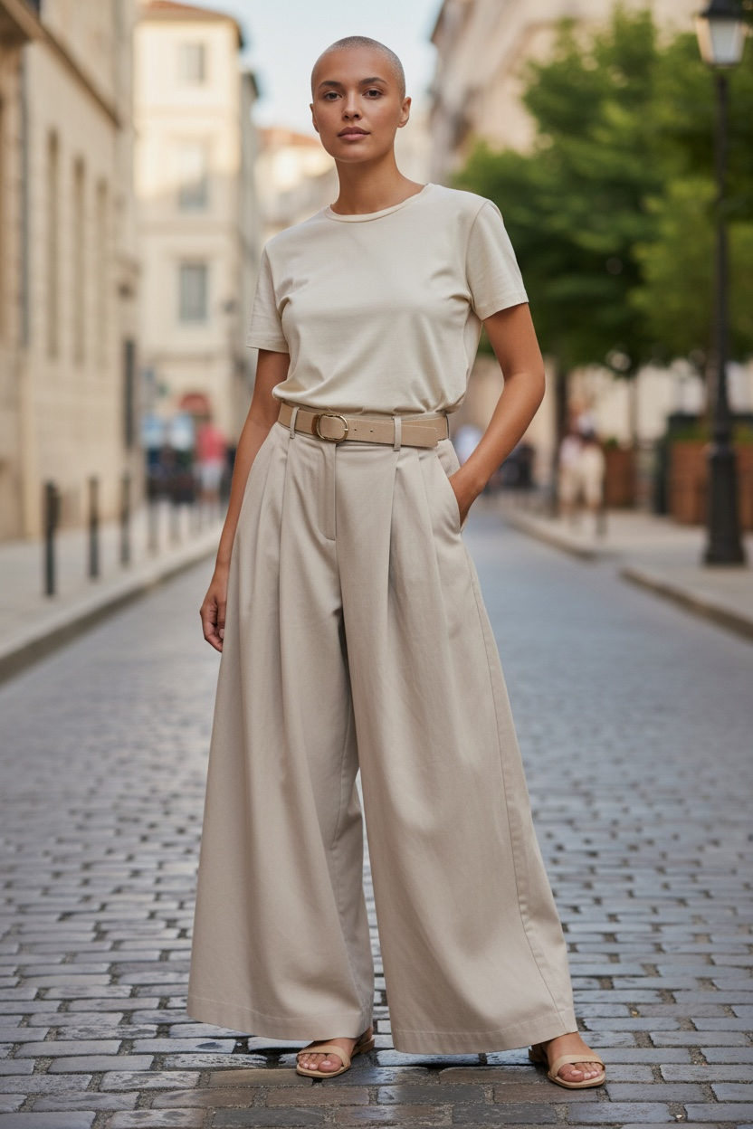 Italian design wide leg cotton pants