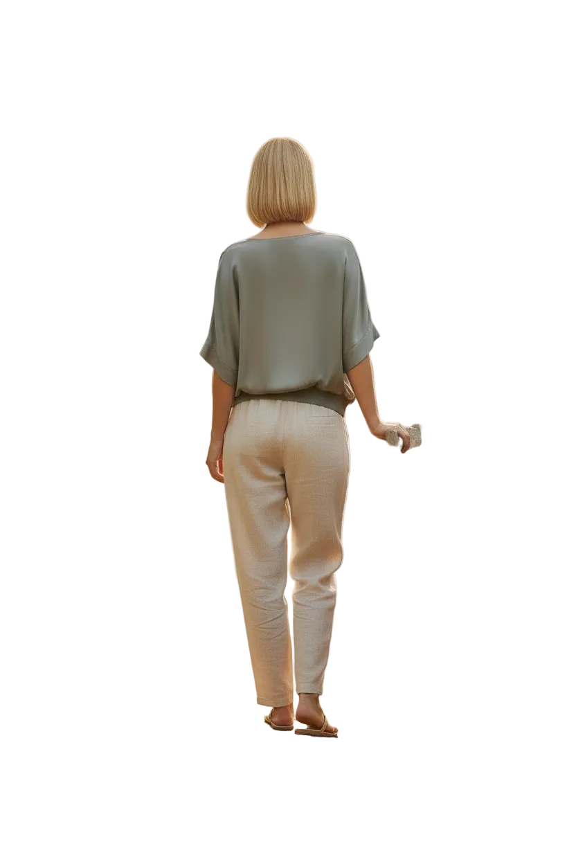 Italian Collection Chic Satin Blouse with Lurex Neck