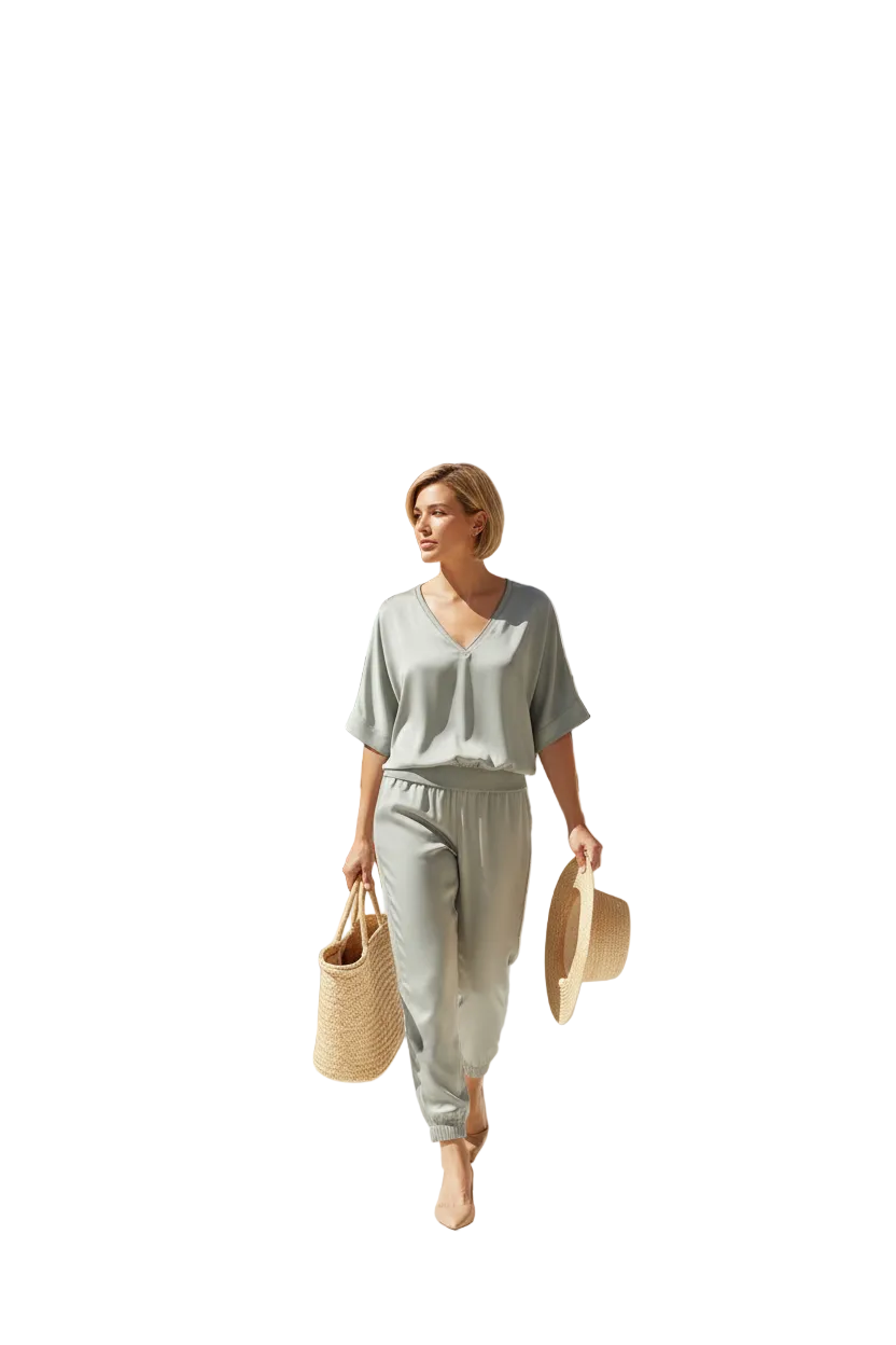 Italian Collection Chic Satin Blouse with Lurex Neck