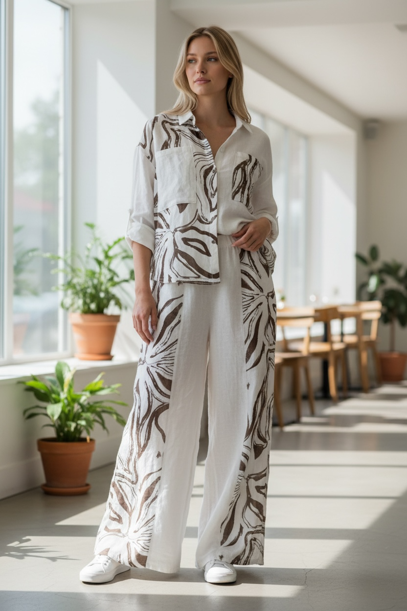 Italian collection 100% linen wide leg set