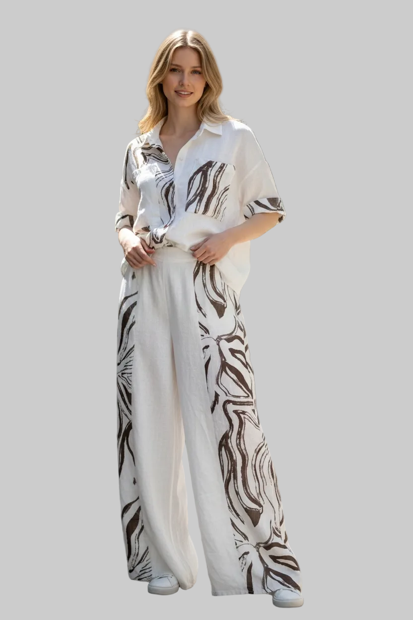 Italian Design Linen Wide Leg Set