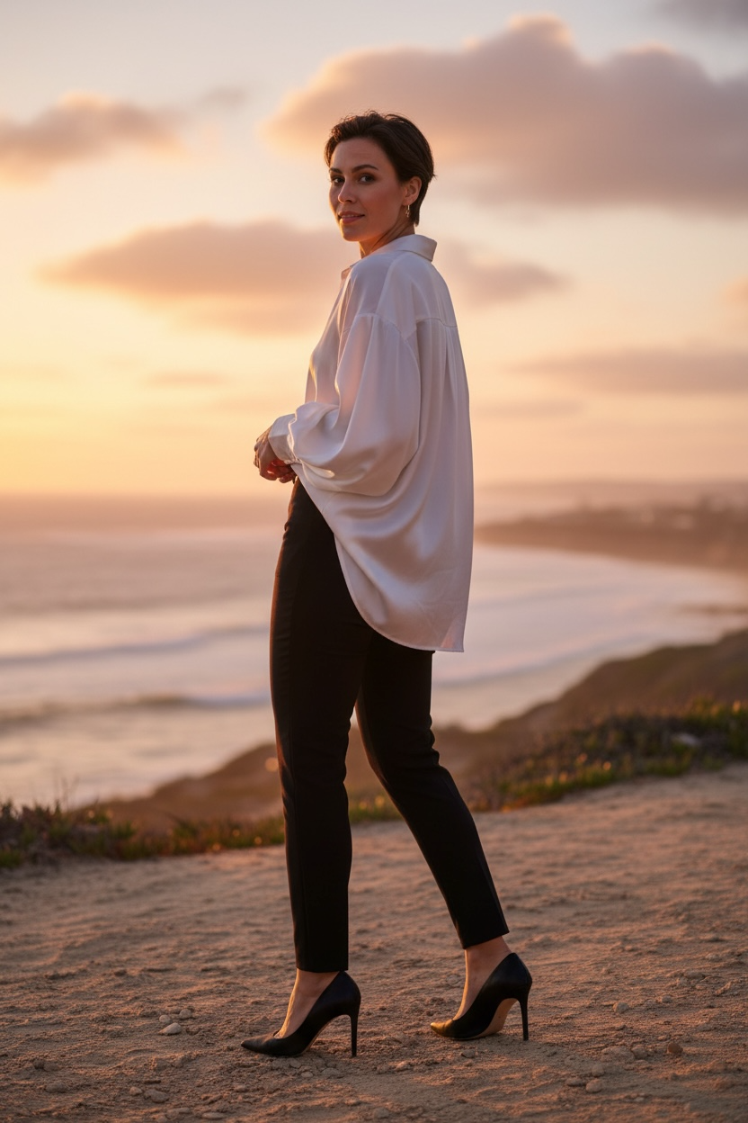 Italian collection 100% satin button down blouse