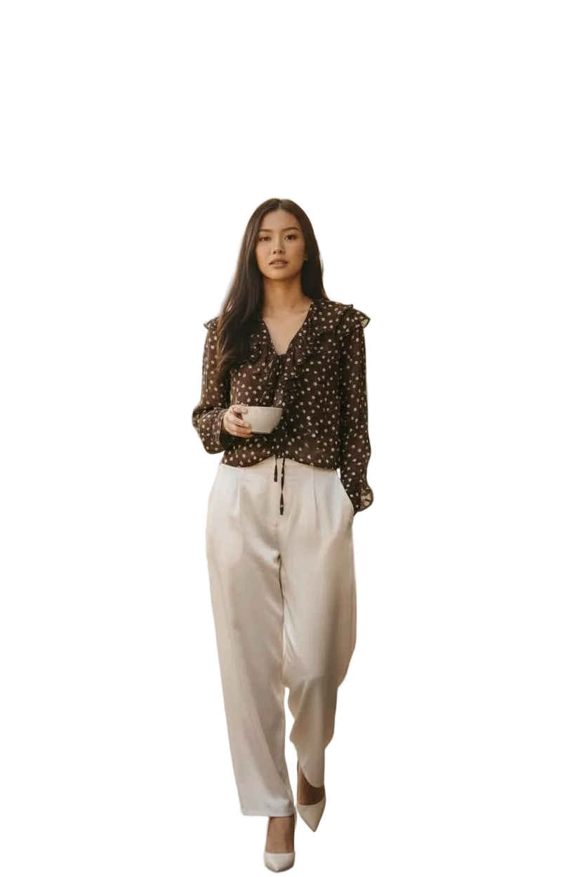 Italian Collection Long Sleeve Polka Dot Ruffle Blouse