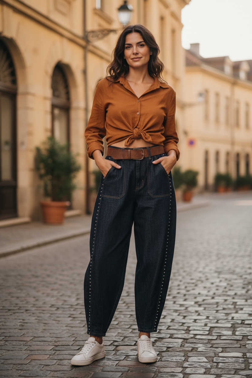 Elegant and luxuryItalian collection jeans barrel pants