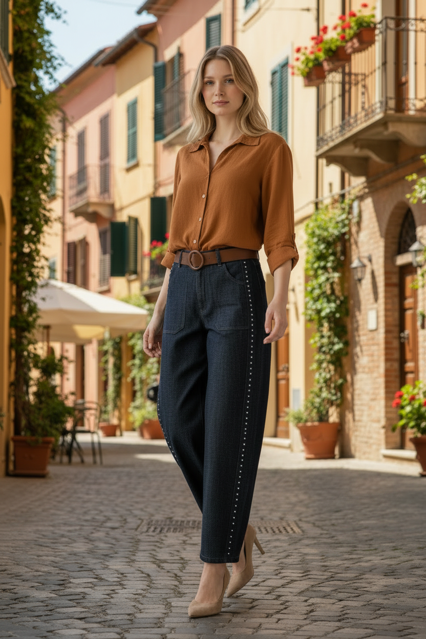 Elegant and luxury Italian collection jeans barrel pants