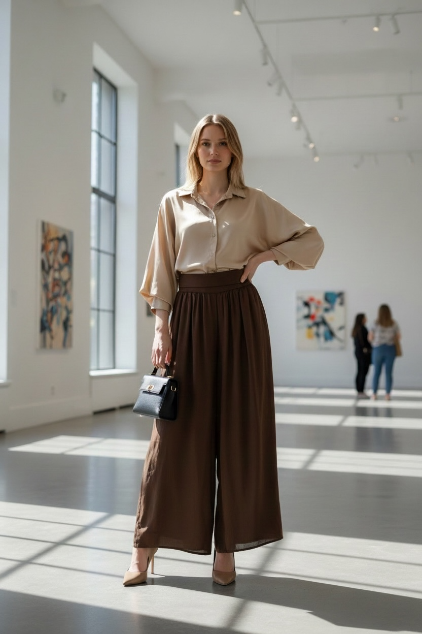 Italian luxury crafted silk oversized wide leg pants