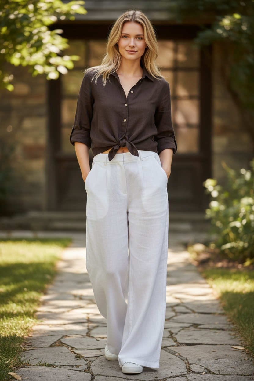 Italian collection pure Linen Button - Down Blouse