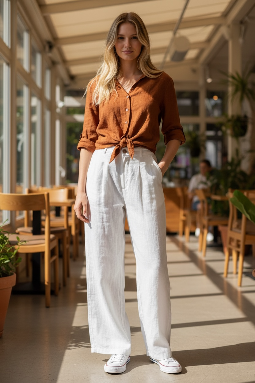 Italian collection pure Linen Button - Down Blouse