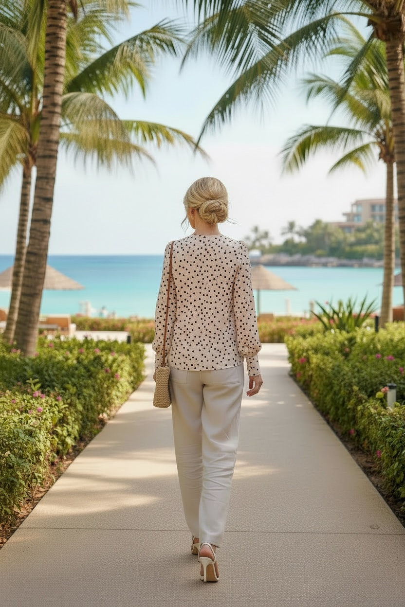Italian Collection Long Sleeve Polka Dot Ruffle Blouse