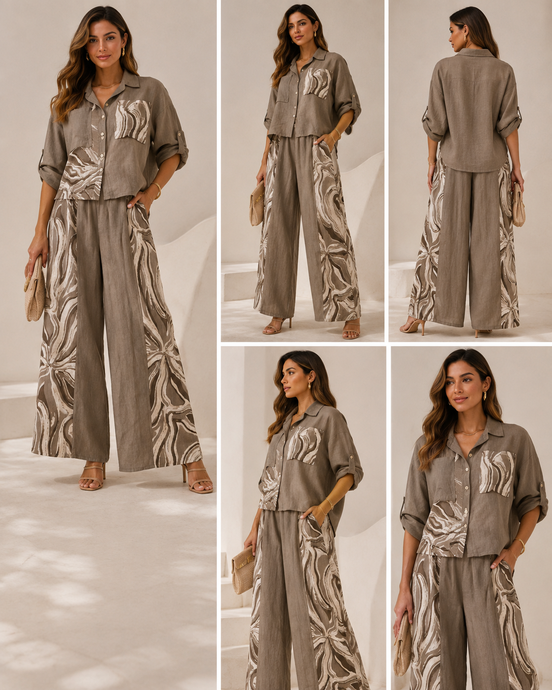 Italian Design Linen Wide Leg Set