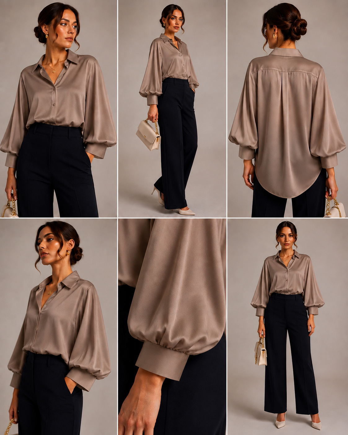 Italian Collection 100% Satin Button Down Blouse