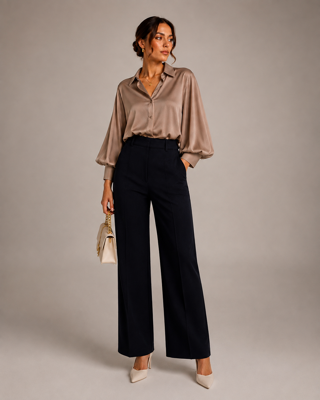 Italian Collection 100% Satin Button Down Blouse