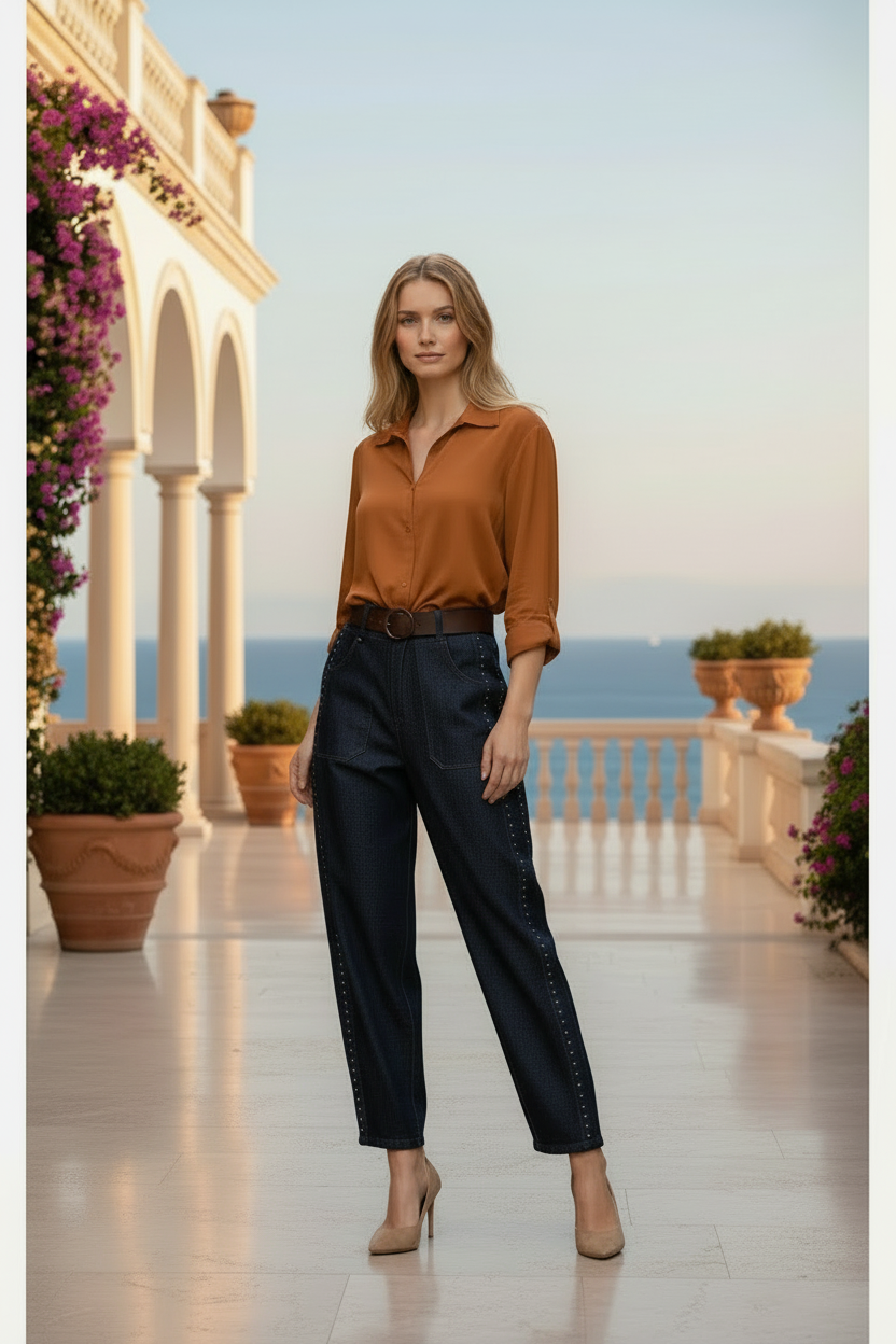 Elegant and luxury Italian collection jeans barrel pants