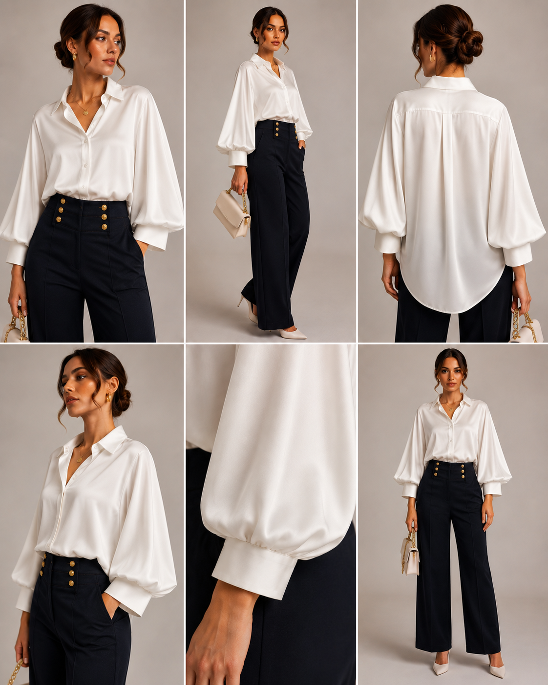 Italian Collection 100% Satin Button Down Blouse