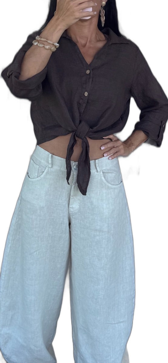 Italian Collection Pure Linen Button-Down Blouse