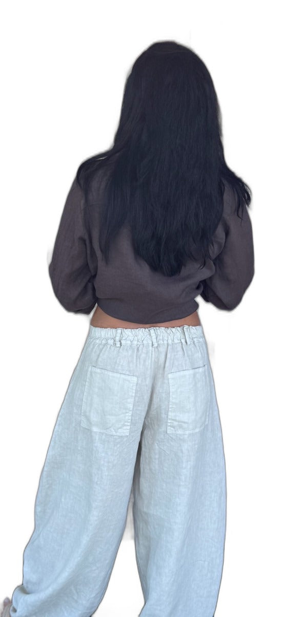 Italian Collection Pure Linen Button-Down Blouse