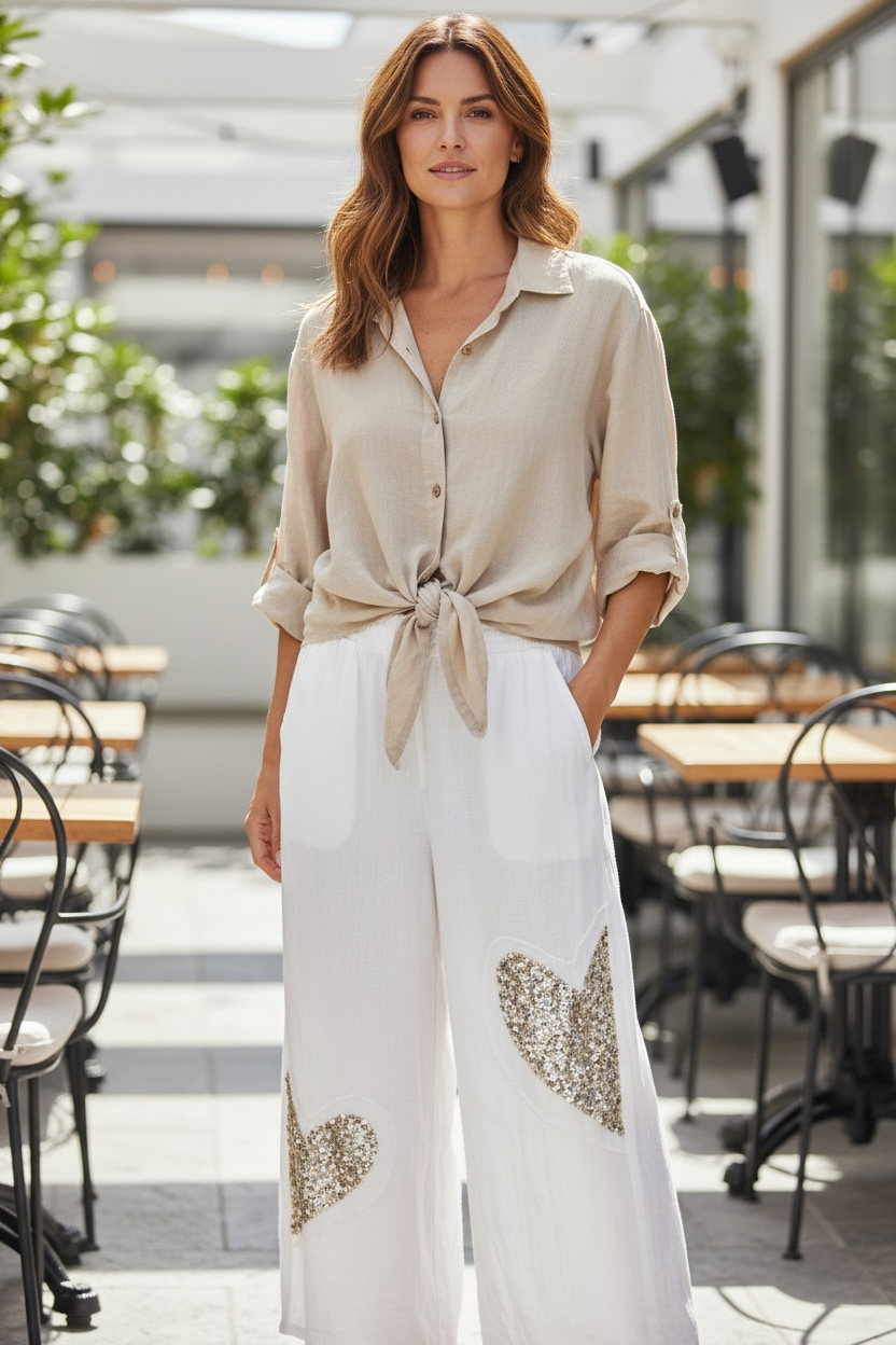 Italian design Linen  pants,  heart