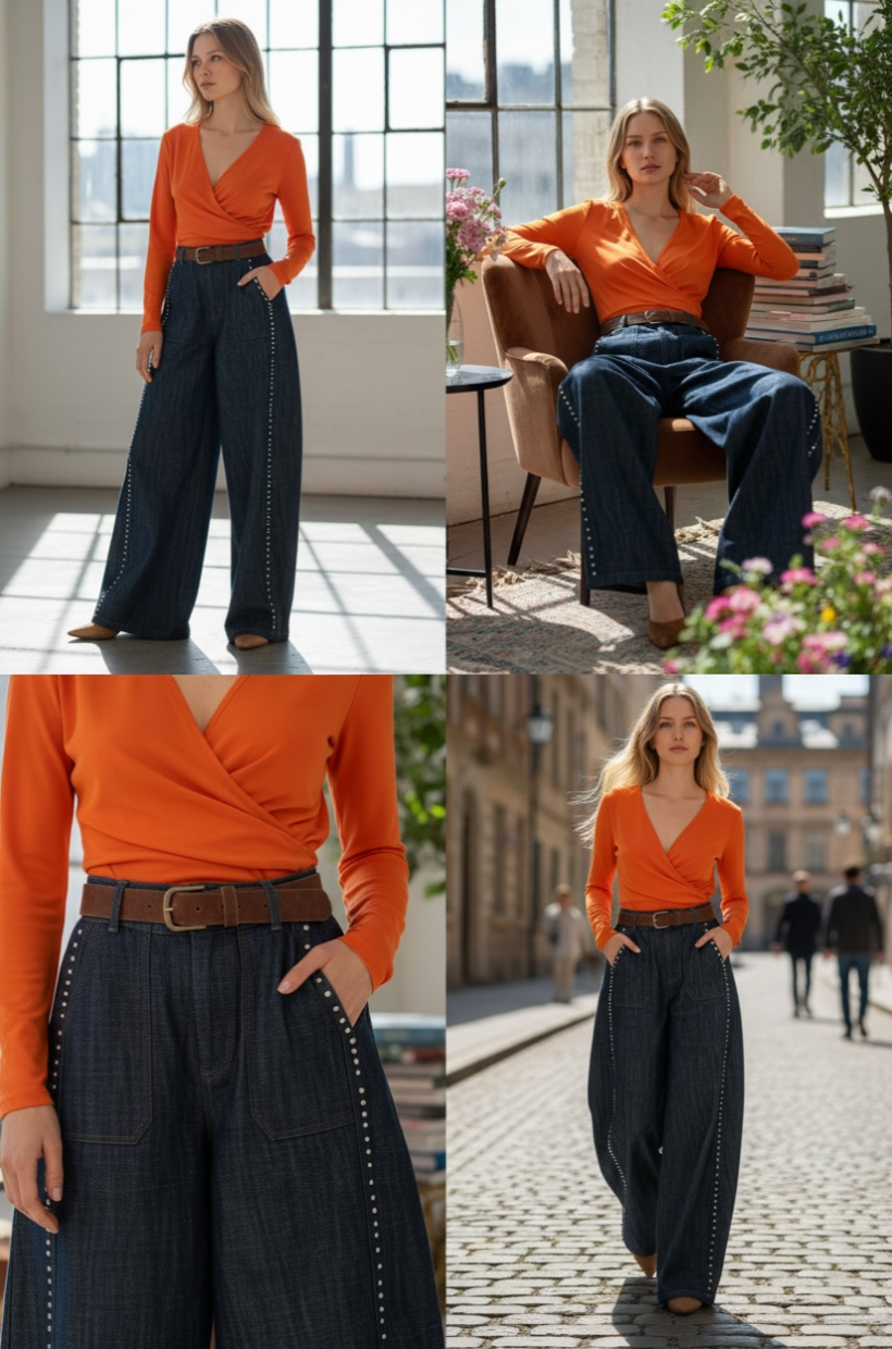 Elegant and luxuryItalian collection jeans barrel pants