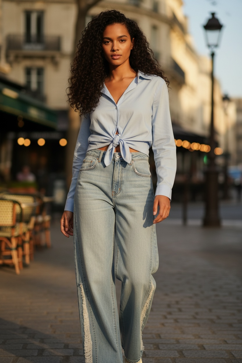 Effortless designed wide leg slim fit jeans