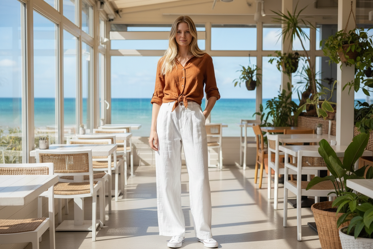 Italian collection pure  Linen Button - Down Blouse