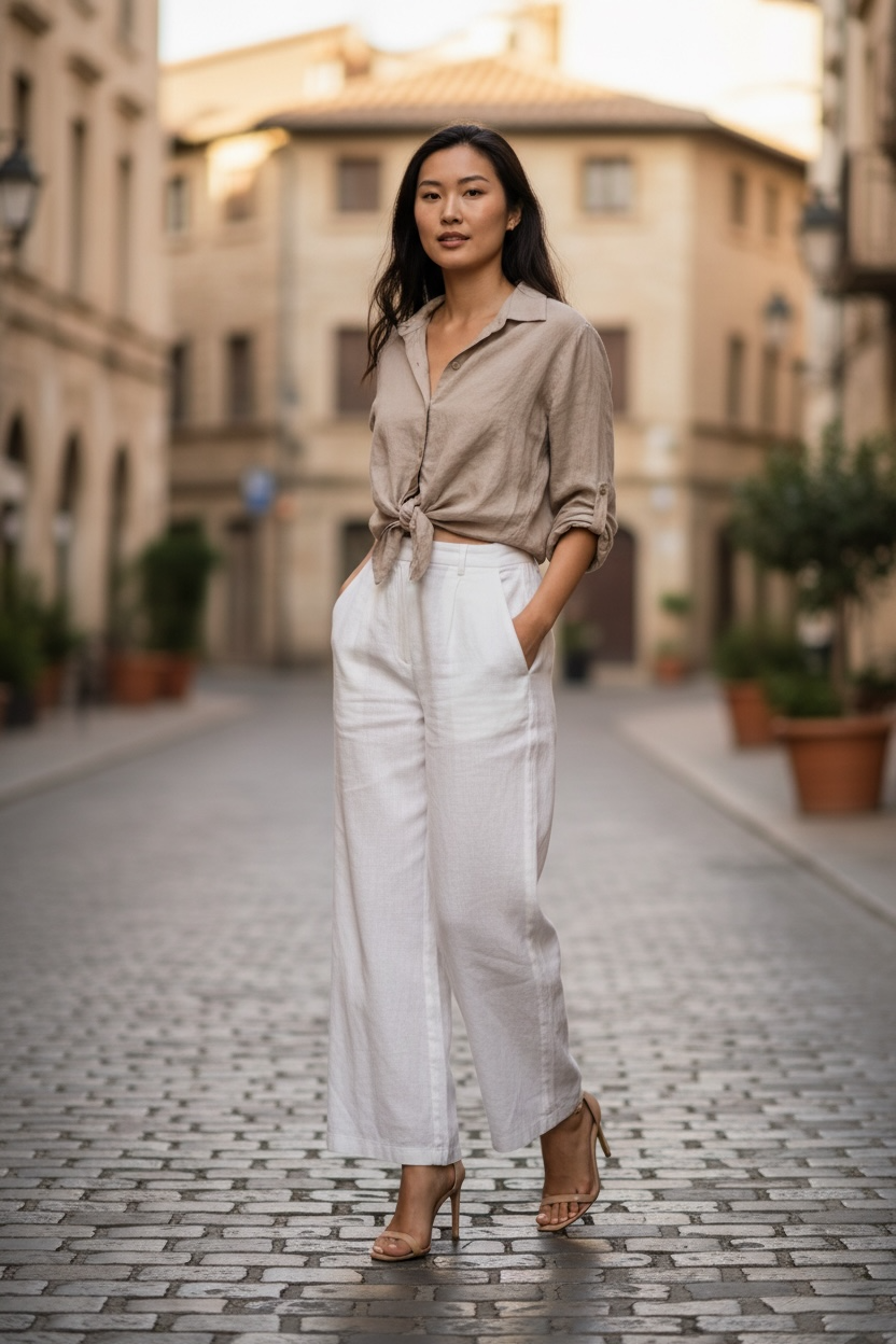 Italian collection pure  Linen Button - Down Blouse