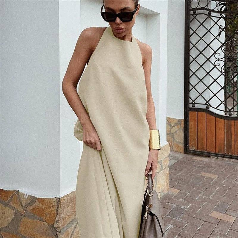 Khaki Loose Halter Maxi Dress