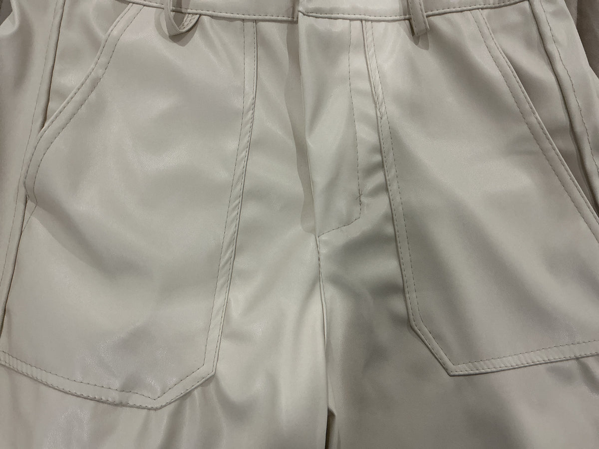 Italian Collection Leather-Look Barrel Pants — Espresso Ivory